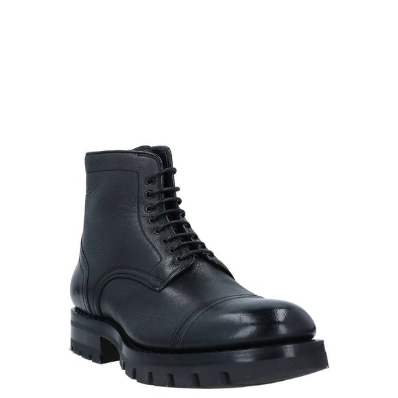 NIB $1475 Santoni Black Calf Leather Goodyear Mens Combat Boot US 11-11.5/UK 10